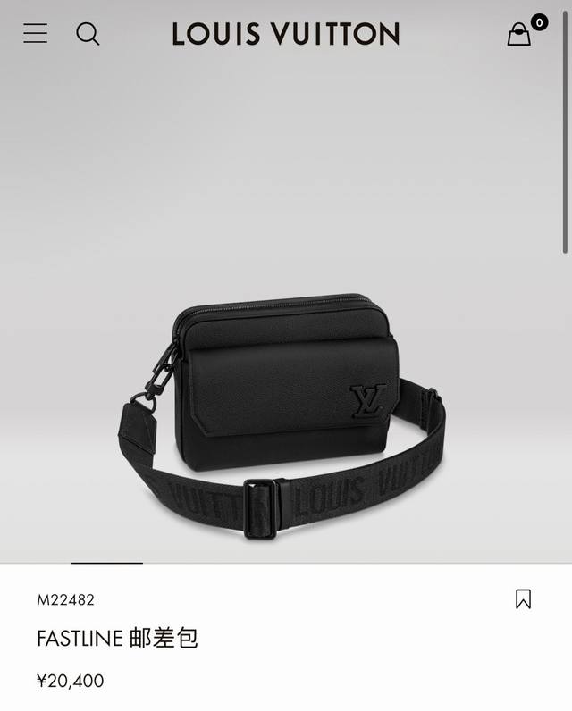 动态芯片 M22482 黑色本款 Fastline 邮差包以柔软牛皮革塑造贴身构型，搭配实用前袋，可容纳手机、短款钱夹、记事本和耳机等日常所需。路易威登标识肩带