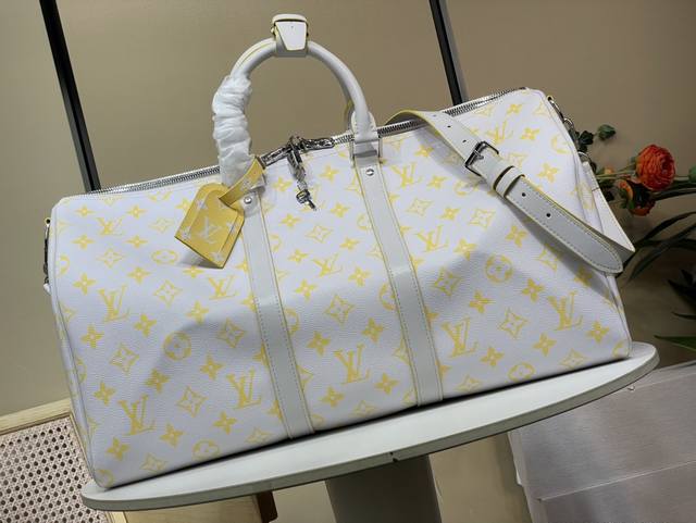 顶级原单复刻独家实拍 Keepall BandoulièRe 50 旅行袋 M14834 米灰色 黄花丝印 本款 Keepall BandoulièRe 50