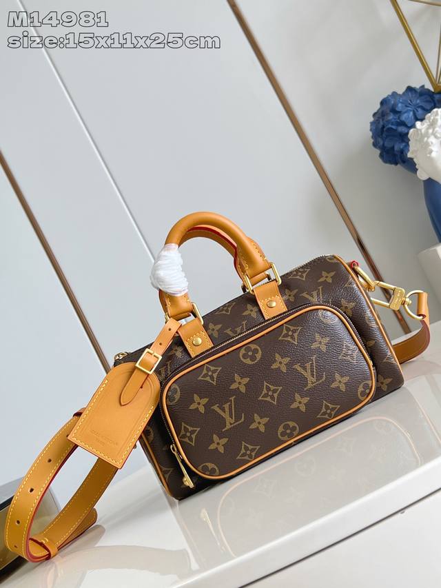 出厂价P 顶级原单 M14981 本款 Keepall 25 Cargo 手袋出自 Monogram Archive 系列，为 Monogram 帆布搭配做旧牛