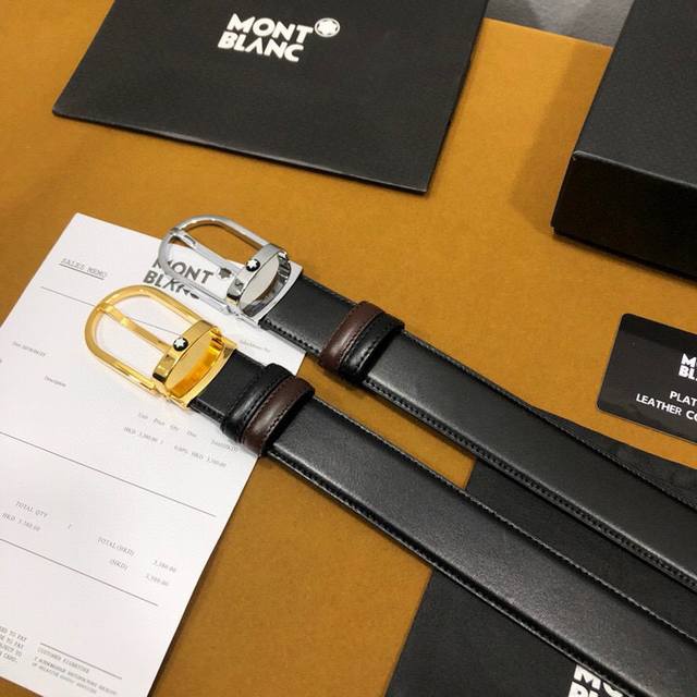 品牌：万宝龙 钢扣 等级：原单品质.专柜新款钢扣.搭进口双面头层牛皮腰带、双面都用 一面黑色一面咖啡色 、专柜 油边精致 、手感柔软.实物拍摄无修饰 上身效果超