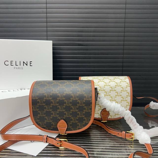 Celine 赛琳 Folco经典老花满印搭扣 邮差包马鞍包手提单肩斜挎包 男女通用 实物拍摄 配送防尘袋折叠礼盒 20 X 18Cm