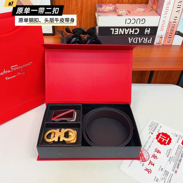 ①带①扣 ①带②扣 原单钢扣版菲拉F家 滑道 正版开模 此款腰带双面采用原厂牛皮带身，精密电镀标志性纯钢搭扣 对版专柜。3.5Cm 如需木盒40