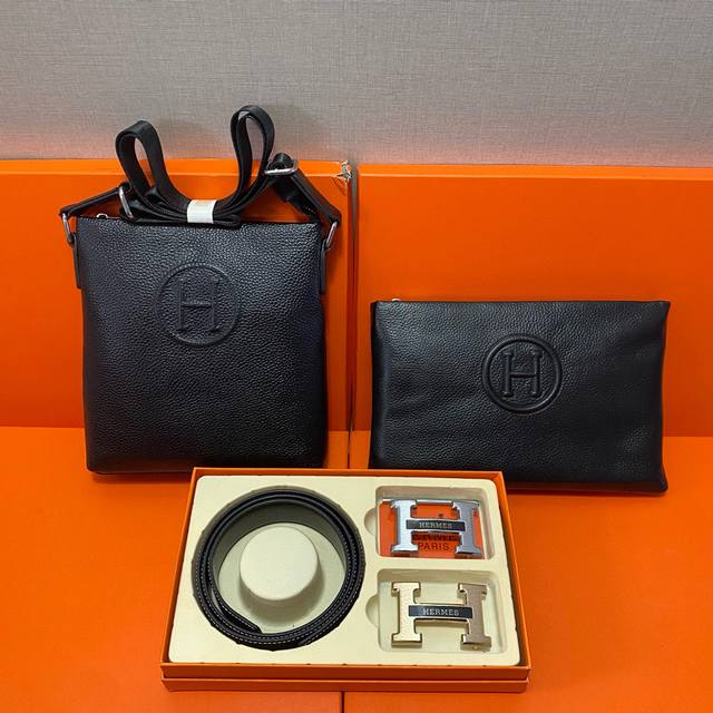 组合 爱马仕HermèS 头层皮质组合礼盒包装腰带俩款包包超级组合 公文包包是很实用的选择。手提包日常是非常适合的。 双扣皮带：头层皮质带身搭配3.8Cm广州原