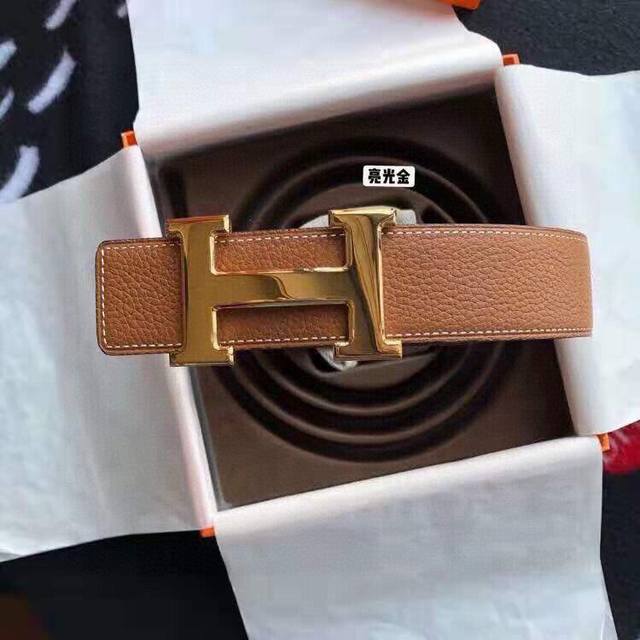 爱马仕 原单品质 Hermes马仕经典H亮光金色 钯扣，进口Togo皮小牛皮内衬，欣赏享用完美的设计和优质的皮料精细工艺，不容错过的产品。38Mm