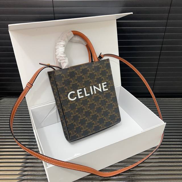 Celine 赛琳 Cabas 经典满印老花 人造革 托特包Tote包购物袋琴谱包手提单肩斜挎包 迷你 实物拍摄 配送防尘袋折叠礼盒 21 X 17Cm