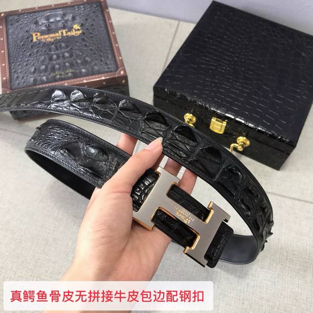 真鳄鱼骨皮无拼接皮配4.0Cm钢扣 ！需要木盒包装+20