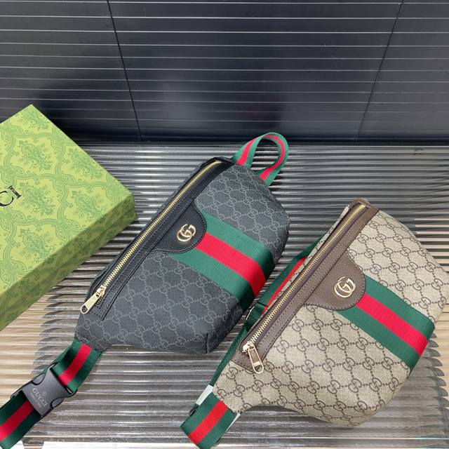 Gucci 古奇 Ophidia Gg 彩带腰包 单肩斜挎包 胸包 原版面料 经典百搭 实物拍摄 配送防尘袋 折叠礼盒 30 X 15 Cm。