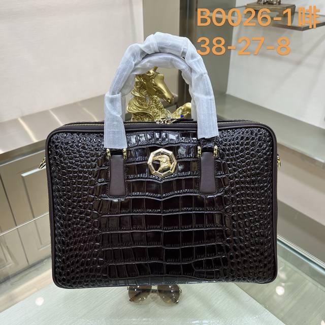 Stefano Ricci- B0026-1史蒂芬 专柜最新款男士公文包双拉款 采用进口小牛皮压鳄鱼纹 皮质柔软 纹路清晰可见 手感超赞 高贵五金 时尚鹰头金标