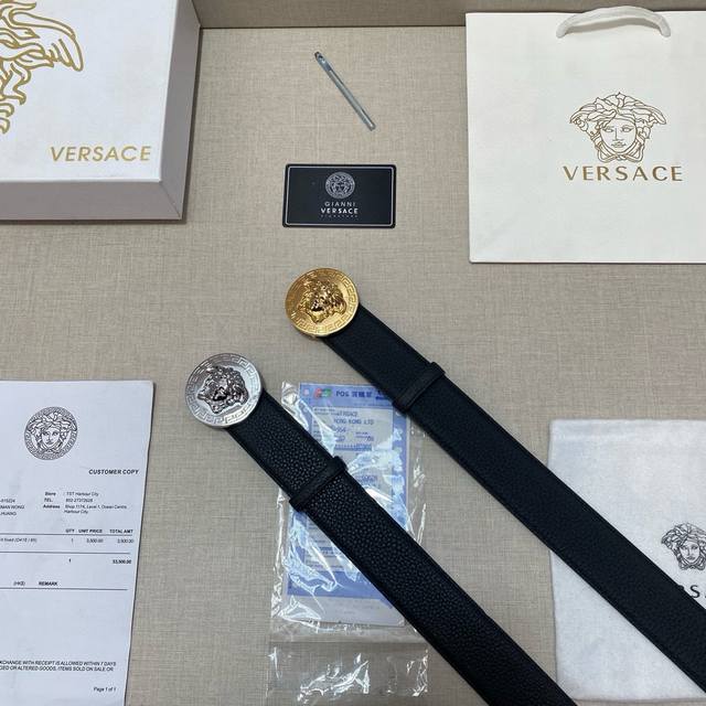 品牌：范思哲 等级：进口牛皮、新款开模。带宽3.8厘米.油边精致 电脑车线 实物拍摄无修饰 上身效果超好、配专柜全套包装.送礼自带首选 送打眼针 。 扣头：钢扣