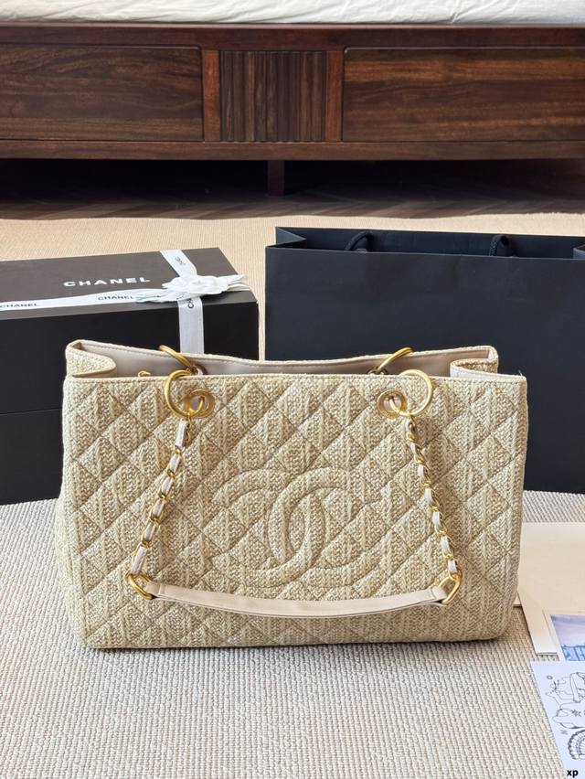 Chanel 新款L拉菲草编织手提托特包 超百搭尺寸40 25Cm