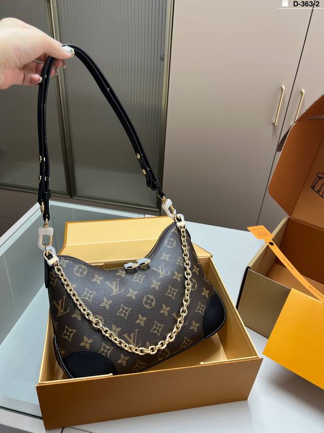 变码芯片 Lv 牛角包 Vintage 经典单肩包 单肩斜挎都无敌好看百搭！ D-363-2尺寸22×14折叠盒飞机盒