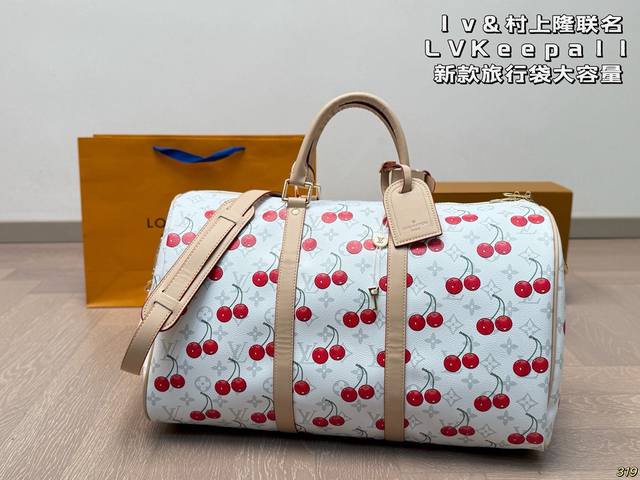 Lv&村上隆联名系列 Lvkeepall 新款旅行袋大容量 度假旅行必备 时尚达人必备单品之一 实物绝对惊艳到你 尺寸45 26