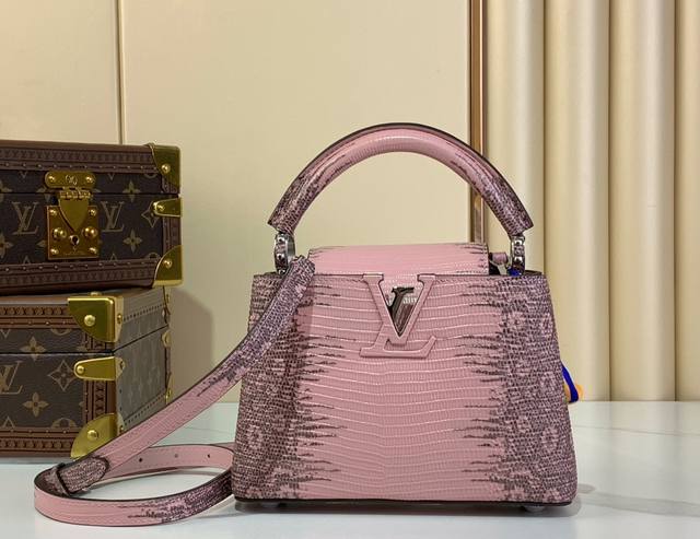 特级原厂 独家实拍 Capucines Mini 手袋 N48865 98156 粉色蜥蜴 牛皮压蜥蜴纹 Capucines Mini 手袋精巧融合雍容蜥蜴皮外