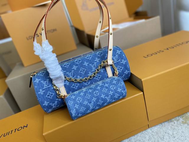 顶级原单 M46830 蓝色 Papillon Denim Bleu 子母手袋 丹宁牛仔 蓝色牛仔 Speedy枕头包系列 Speedy Bandouliere