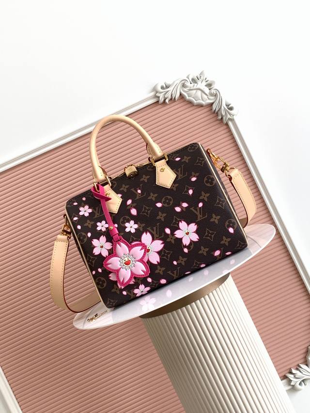 厂价 。 最高版本原厂皮顶级原单配专柜全套包装 163C变码芯片 顶级原单 樱花 村上隆 M14174 本款 Speedy BandoulièRe 25 手袋出