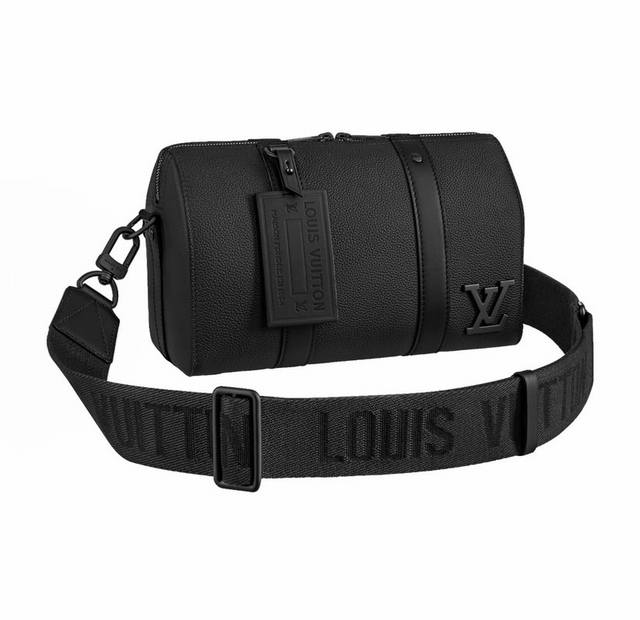 M59255黑色 顶级原单本款 City Keepall 手袋于 秋季绽放路易威登新古典主义风尚。Aerogram 细粒面牛皮革如传统航空信笺般柔软，金属 Lv