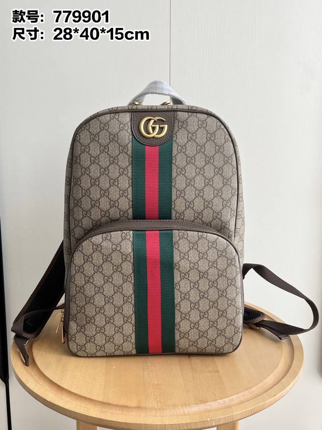实拍# 款号：779901 尺寸：28.40.15Cm Ophidia新款双肩背包 红绿经典织带 容量杠杠的