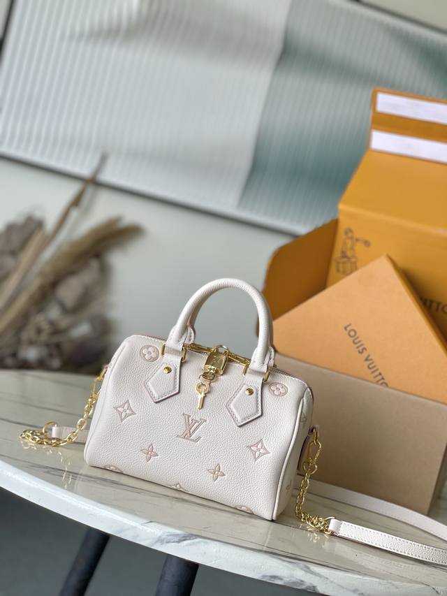 头层皮 顶级原单M14291 本款Speedy Bandouliere 20手袋焕新品牌经典Monogram Empreinte皮革，以相同色调勾勒图案轮廓，再