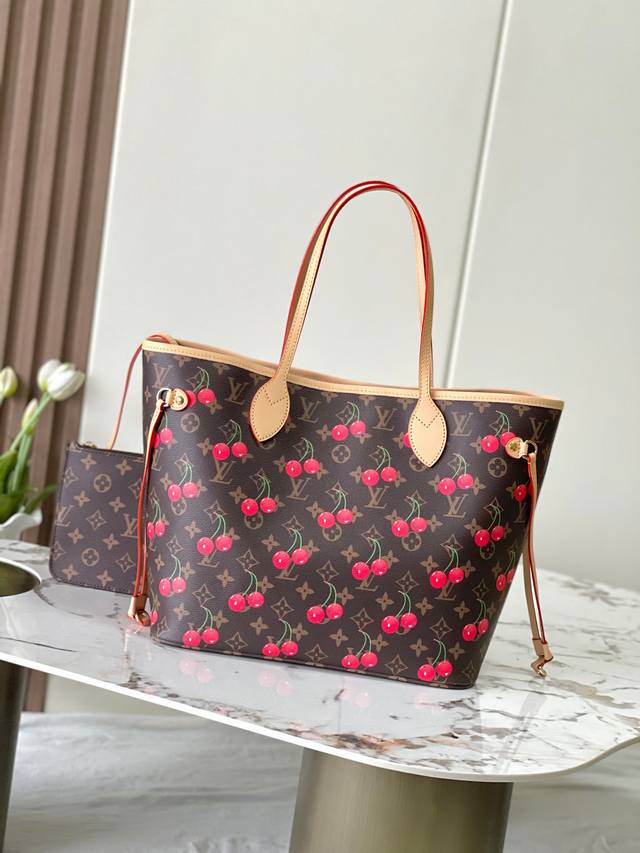 海原外单 独实家拍 M13263 樱桃购物袋 顶级原单加强版半钢 163C芯片 本款 Neverfull 中号手袋以灵动笔触重绎路易威登 X 村上隆复刻系列的欢