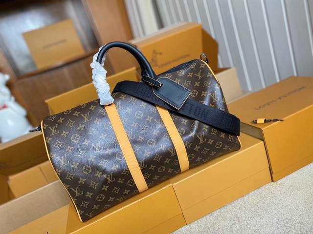 顶级原单 M46703老花黄皮支持Nxp芯片感应 动态芯片旅行袋系列 本款 Keepall BandoulièRe 45 旅行袋以 Monogram Macas