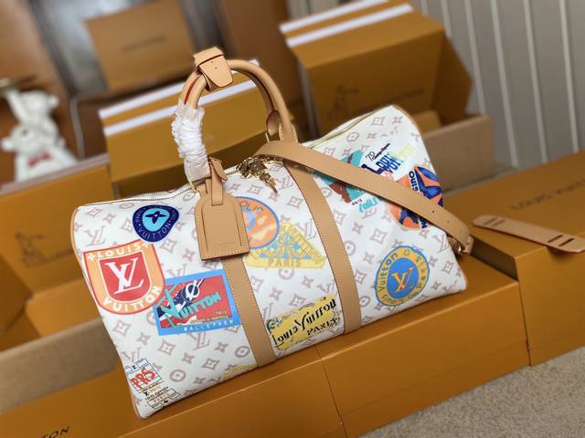 顶级原单 M14736支持Nxp芯片感应 15042 本款 Keepall Bandouliere 45 旅行袋Monogram Dune织物浸染柔 和色调，再