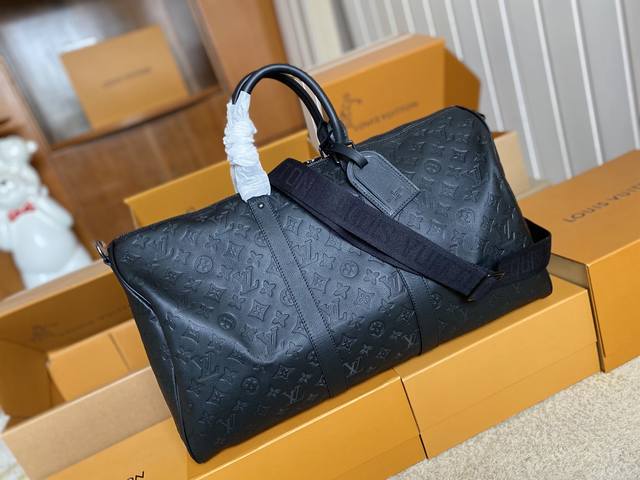 顶级原单 M44810全皮黑新版本 织带 支持Nxp芯片感应 动态芯片Keepall BandoulièRe 50 旅行袋为 Monogram Shadow 皮