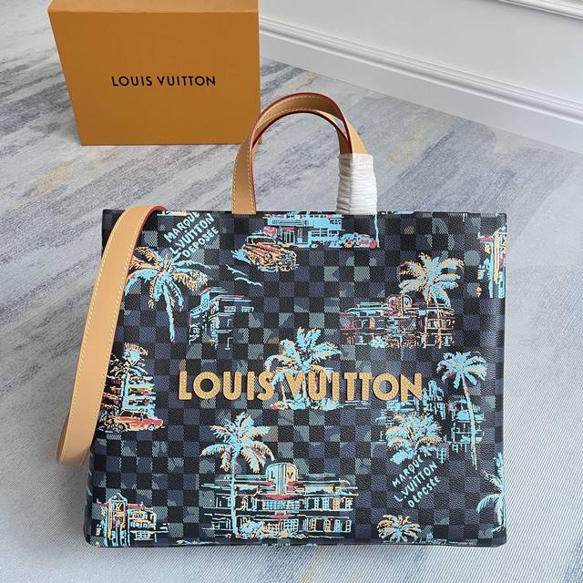 N00218椰子树 M13928全皮顶级原单 动态163 Shopper Tote 手袋的设计灵感源自路易威登经典购物袋，以同样利落的线条和对比鲜明的路易威登字
