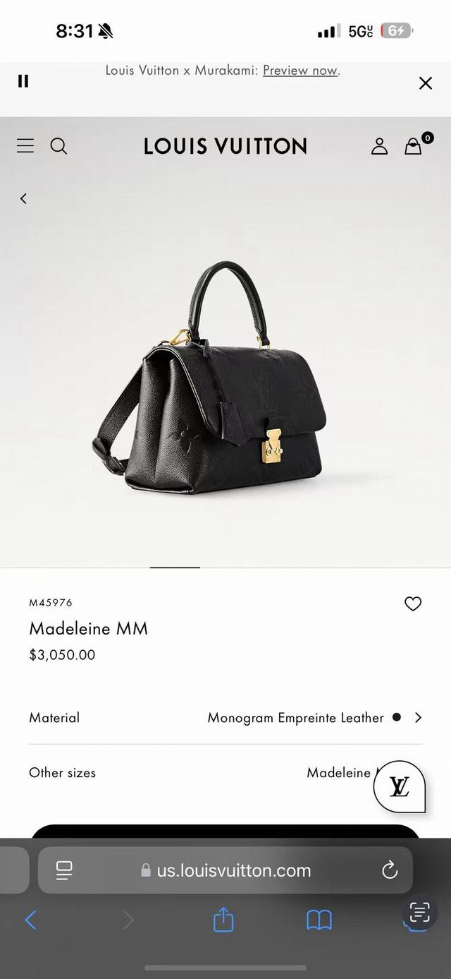 顶级原单，变码芯片 M45976压花黑大号 M46041大号灰色丝印 M45979黑色丝印 路易威登全新 Madeleine 中号手袋取材 Monogram E