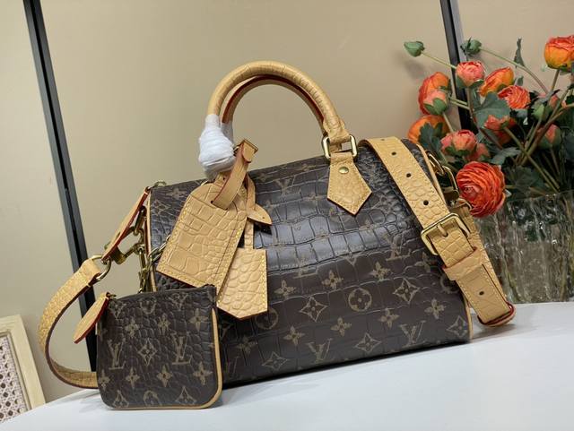 顶级原单复刻独家实拍 Speedy P10 BandoulièRe25 手袋 M24425老花 牛皮压鳄鱼纹 本款 Speedy P10 BandoulièRe