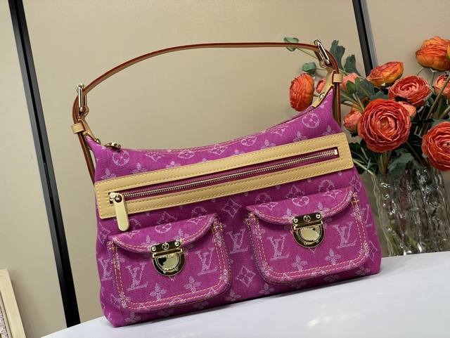 顶级原单复刻独家实拍 Vintage 中古 单肩手袋 M95212 玫红色 丹宁牛仔 Vintage牛仔布斜挎包，中古绝版限量款，采用牛仔帆布材质柔软麂皮衬里正