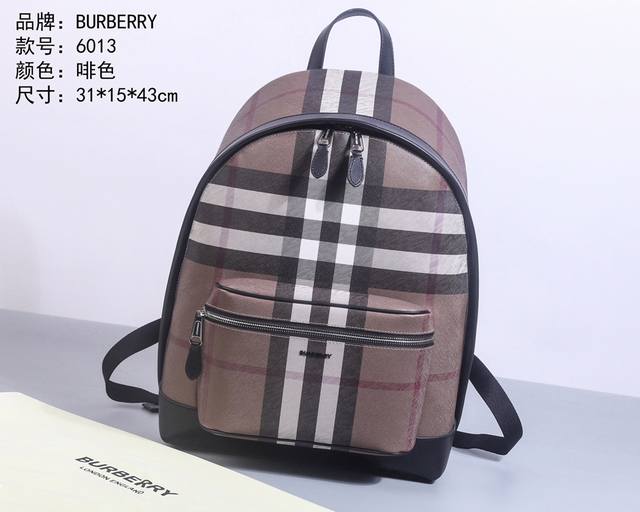 所见即所得 顶级原单Burberry，双扃包，封面木棕色生物基格纹防水面料配，细节100%小牛皮，100%聚酰胺，衬里80%棉，20%聚酰胺，五金纯钢无尘电镀，