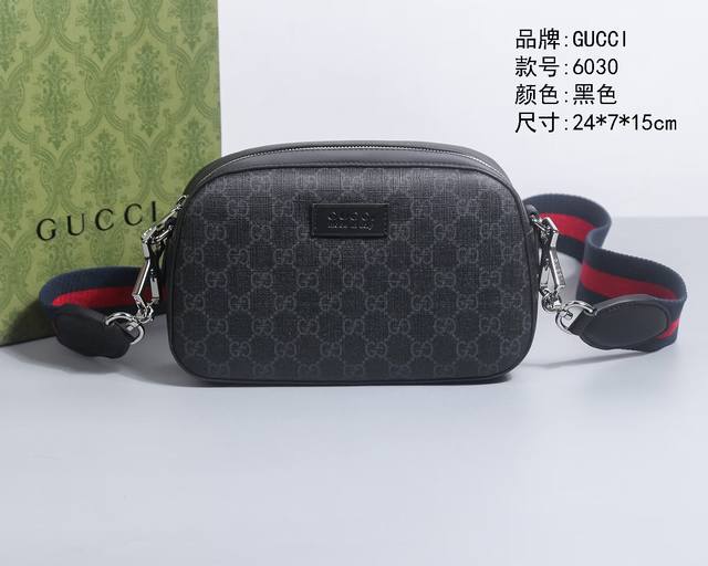 所见即所得 顶级原单 Gucci 古驰Neo Vintage系列炭灰色 黑色 人造帆布单肩斜挎包 相机包476466 货号：6030黑色 尺寸：24X7X15