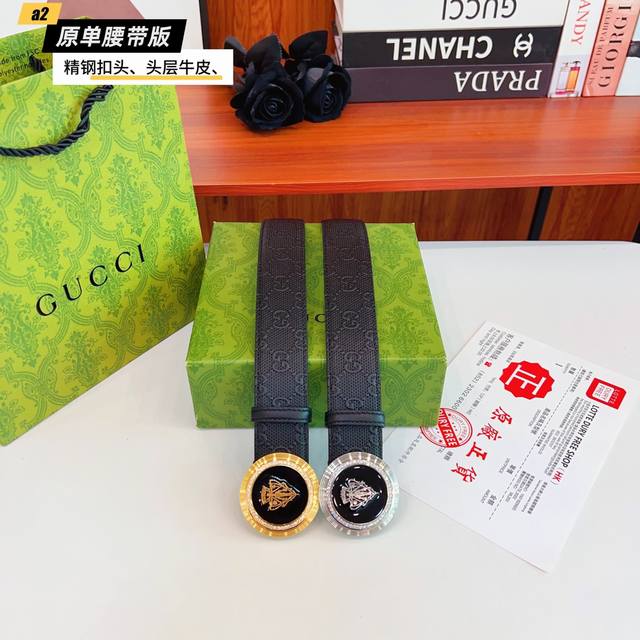Gucc古奇G家 原单新品 带身采用雙面意大利進口原廠牛皮纹 非市场普通版本 黑色经典配色 百搭适合各种场合 扣头精品设计注意细节 宽度3.8Cm