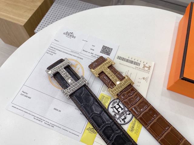 Heres.马仕原单专柜新款扣头搭配双面进口皮腰带龙纹最新皮纹提升了皮带本身的档次带头精钢打磨 不褪色宽度3.8工艺精湛 结合原单支持验货！ 附带原版包装