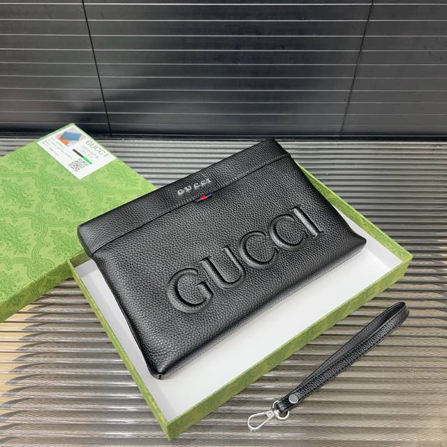 Gucci 古奇 牛皮手拿包 夹包 男包 顶级做工 高端品质 配送礼盒 规格 27 X 17 Cm