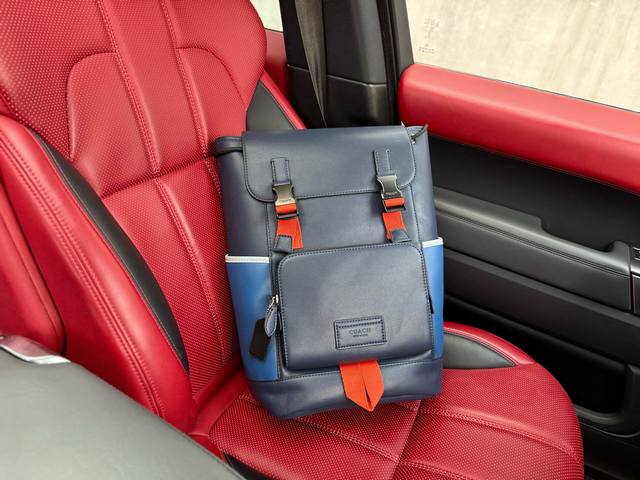 高端货 新款 “ Coach ”蔻驰双肩包 Coach蔻驰双肩包 Coach蔻驰 Track 27 拼色拉绳卡扣开合 牛皮革配织物 书包背包双肩包 大号 男款