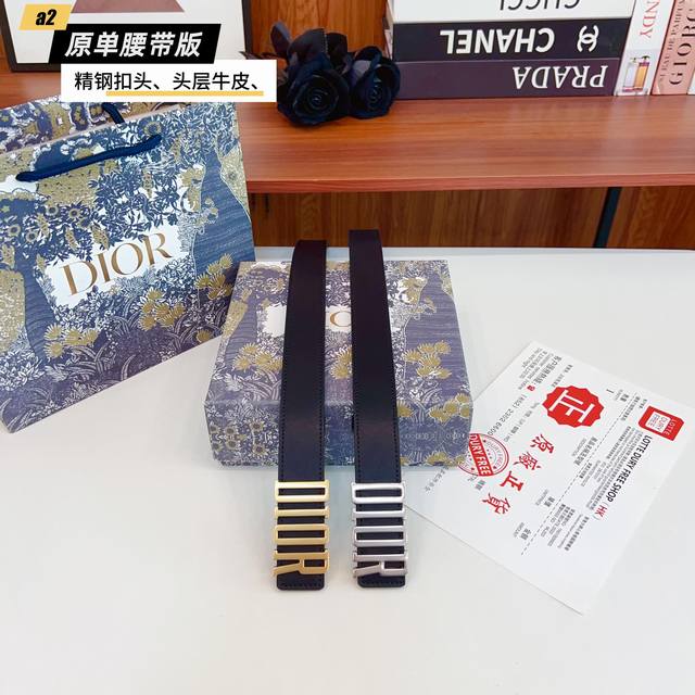 Dio迪家 男女款 原单新品 带身采用雙面意大利進口原廠牛皮纹 非市场普通版本 黑色经典配色 百搭适合各种场合 扣头精品设计注意细节 宽度3.0 2.0Cm