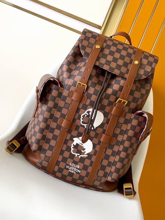 163C01芯片 顶级原单N40769 M43735老花N41379黑格M45419黑灰多功能Christopher 小号双肩包以 Monogram 帆布演绎出