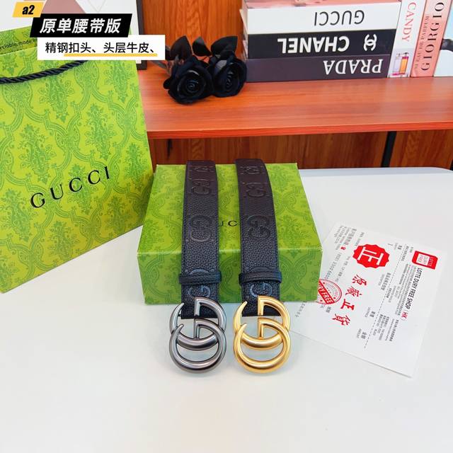 Gucc古奇G家 原单新品 带身采用雙面意大利進口原廠牛皮纹 非市场普通版本 黑色经典配色 百搭适合各种场合 扣头精品设计注意细节 宽度3.8Cm