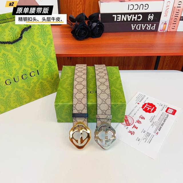 Gucc古奇G家 原单新品 带身采用雙面意大利進口原廠牛皮纹 非市场普通版本 黑色经典配色 百搭适合各种场合 扣头精品设计注意细节 宽度3.8Cm