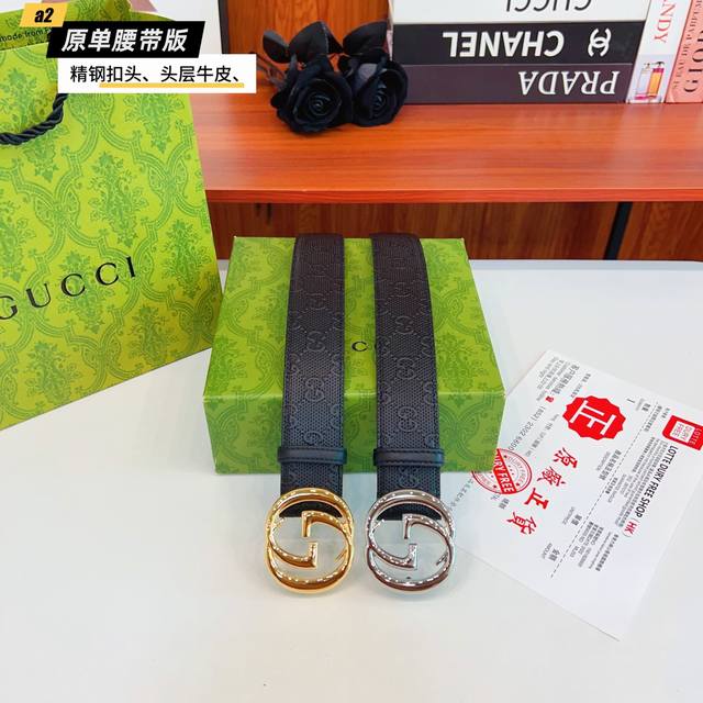 Gucc古奇G家 原单新品 带身采用雙面意大利進口原廠牛皮纹 非市场普通版本 黑色经典配色 百搭适合各种场合 扣头精品设计注意细节 宽度3.8Cm