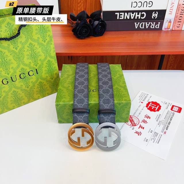 Gucc古奇G家 原单新品 带身采用雙面意大利進口原廠牛皮纹 非市场普通版本 黑色经典配色 百搭适合各种场合 扣头精品设计注意细节 宽度3.8Cm
