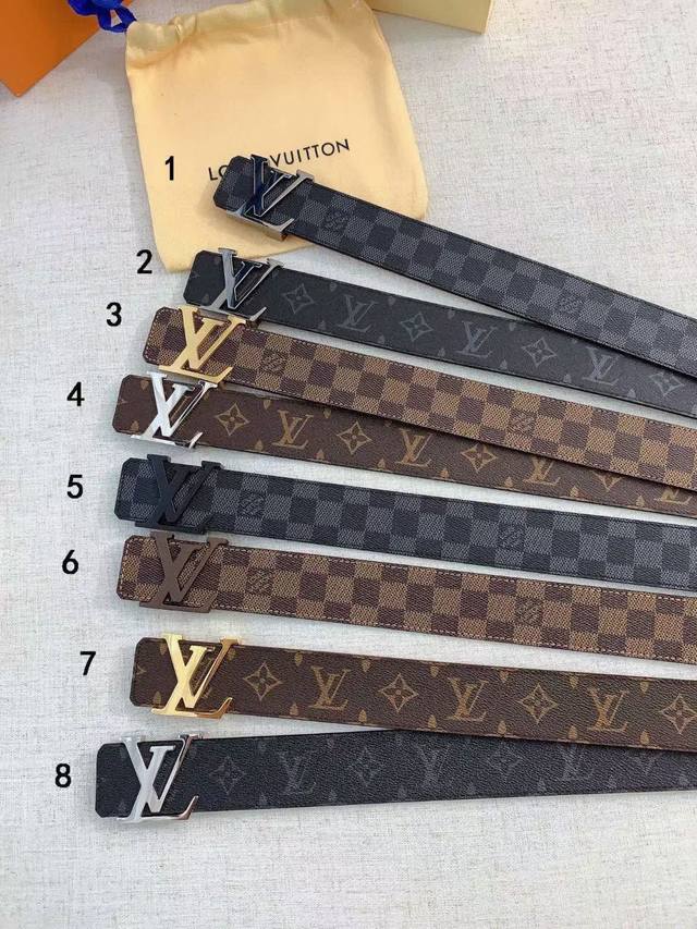 路易威登Louis Vuitton 法国 专柜品质 官网同步 宽度3.8Cm 精美钢扣头 原版意大利双面进口小牛皮原版花纹 手感极佳 上身郊果棒 商务休闲两用