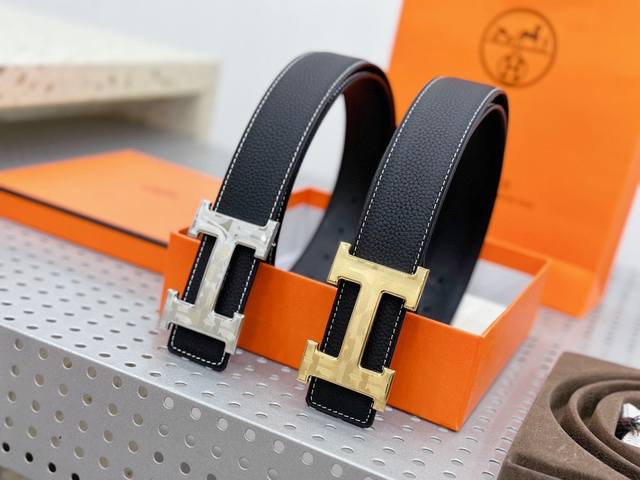 爱马仕 3.8Cm进口原版Togo皮腰带 扣头金属工艺，经手工打磨而成。扣头可随意选择搭配皮。双面使用，高端商务休闲款 专柜包装