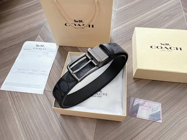 原单货---[飞吻]Coach 蔻驰皮带 双面男士腰带礼盒装皮带， 双面都可以用， 精致原版扣，宽度3.5Cm私密渠道！专柜原单。