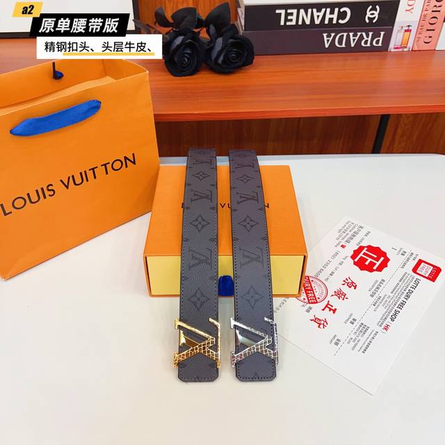路易L驴家 寬度4.0Cm 面為原廠头层牛皮 風格效果 底為柔軟的黑色头层牛皮 經典字母精钢扣头效果 手感極佳 从买原版到开发历经数月打造而出 选料 做工细节