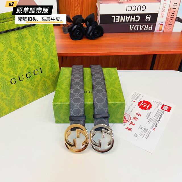Gucc古奇G家 原单新品 带身采用雙面意大利進口原廠牛皮纹 非市场普通版本 黑色经典配色 百搭适合各种场合 扣头精品设计注意细节 宽度3.8Cm