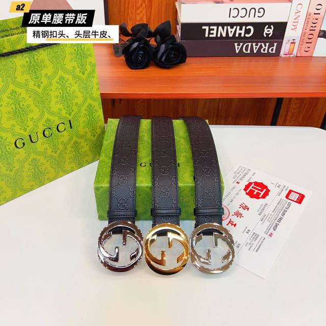 Gucc古奇G家 原单新品 带身采用雙面意大利進口原廠牛皮纹 非市场普通版本 黑色经典配色 百搭适合各种场合 扣头精品设计注意细节 宽度3.8Cm