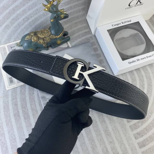 Ck 特种皮腰带系列 ，原厂五金精品不锈钢扣，手感柔软舒适 宽3.8Cm。