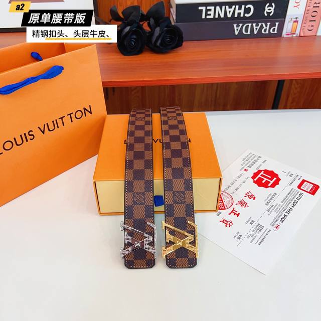 路易L驴家 寬度4.0Cm 面為原廠头层牛皮 風格效果 底為柔軟的黑色头层牛皮 經典字母精钢扣头效果 手感極佳 从买原版到开发历经数月打造而出 选料 做工细节